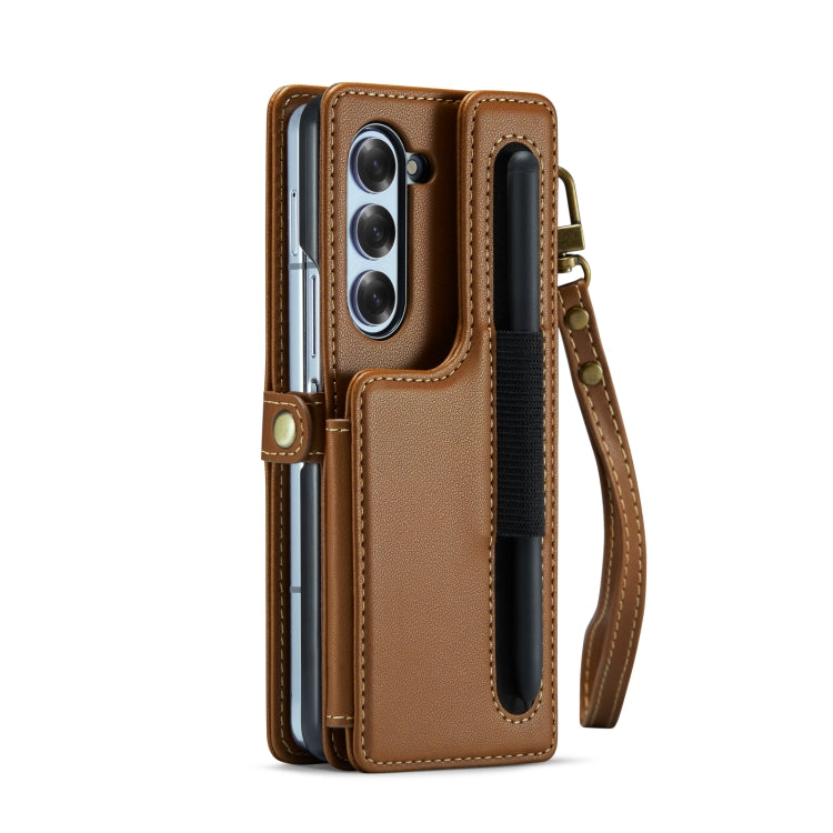 For Samsung Galaxy Z Fold6 5G CaseMe C22 PC+TPU Business Style RFID Anti-theft Lanyard Leather Phone Case with Pen Slot(Brown) - free shipping - PMC Jewellery - Order now!