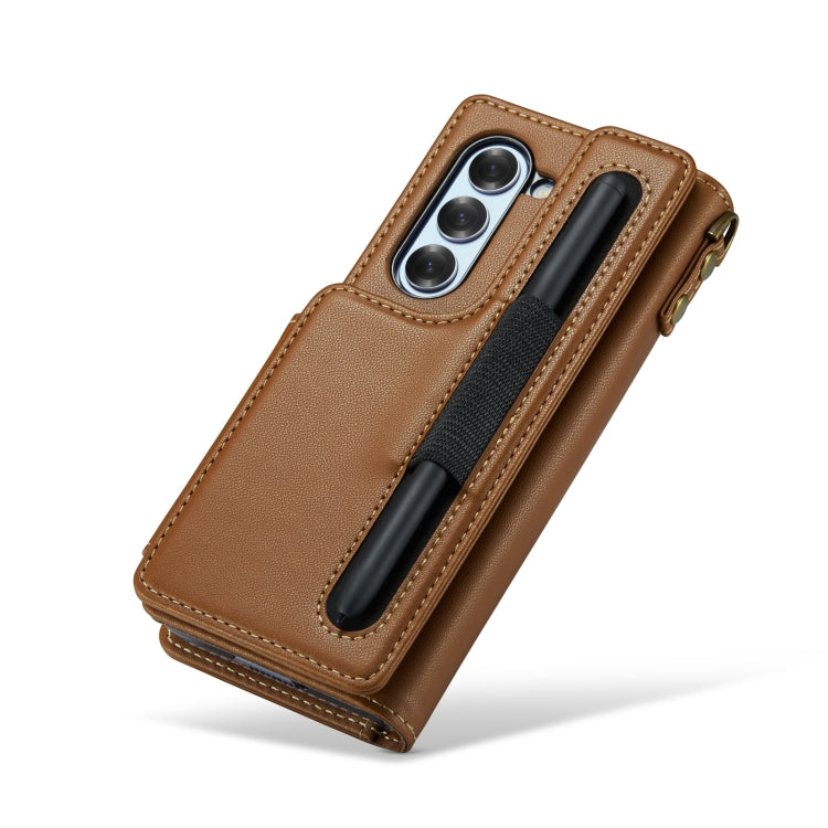 For Samsung Galaxy Z Fold6 5G CaseMe C22 PC+TPU Business Style RFID Anti-theft Lanyard Leather Phone Case with Pen Slot(Brown) - free shipping - PMC Jewellery - Order now!