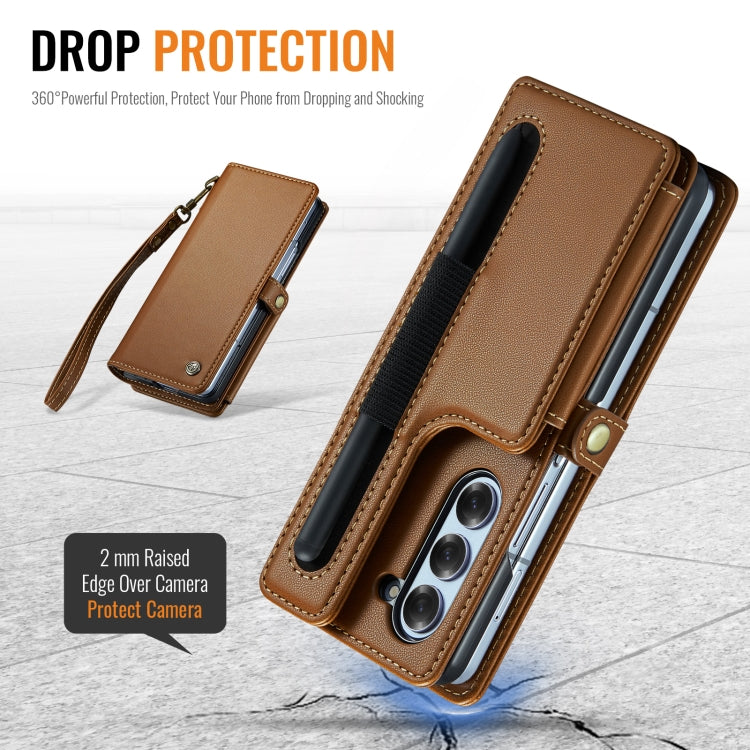 For Samsung Galaxy Z Fold6 5G CaseMe C22 PC+TPU Business Style RFID Anti-theft Lanyard Leather Phone Case with Pen Slot(Brown) - free shipping - PMC Jewellery - Order now!