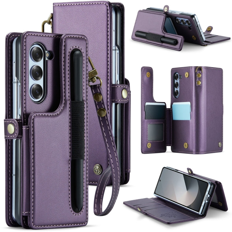 For Samsung Galaxy Z Fold6 5G CaseMe C22 PC+TPU Business Style RFID Anti-theft Lanyard Leather Phone Case with Pen Slot(Purple) - free shipping - PMC Jewellery - Order now!