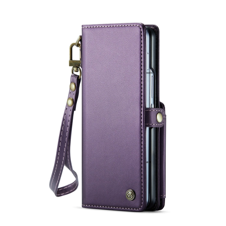 For Samsung Galaxy Z Fold6 5G CaseMe C22 PC+TPU Business Style RFID Anti-theft Lanyard Leather Phone Case with Pen Slot(Purple) - free shipping - PMC Jewellery - Order now!