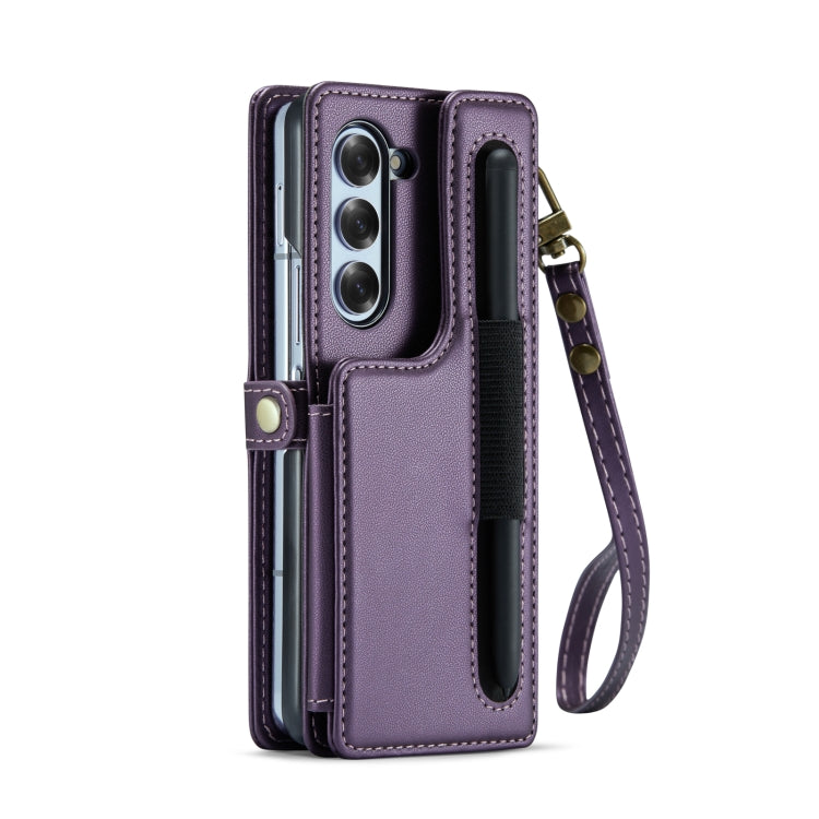 For Samsung Galaxy Z Fold6 5G CaseMe C22 PC+TPU Business Style RFID Anti-theft Lanyard Leather Phone Case with Pen Slot(Purple) - free shipping - PMC Jewellery - Order now!