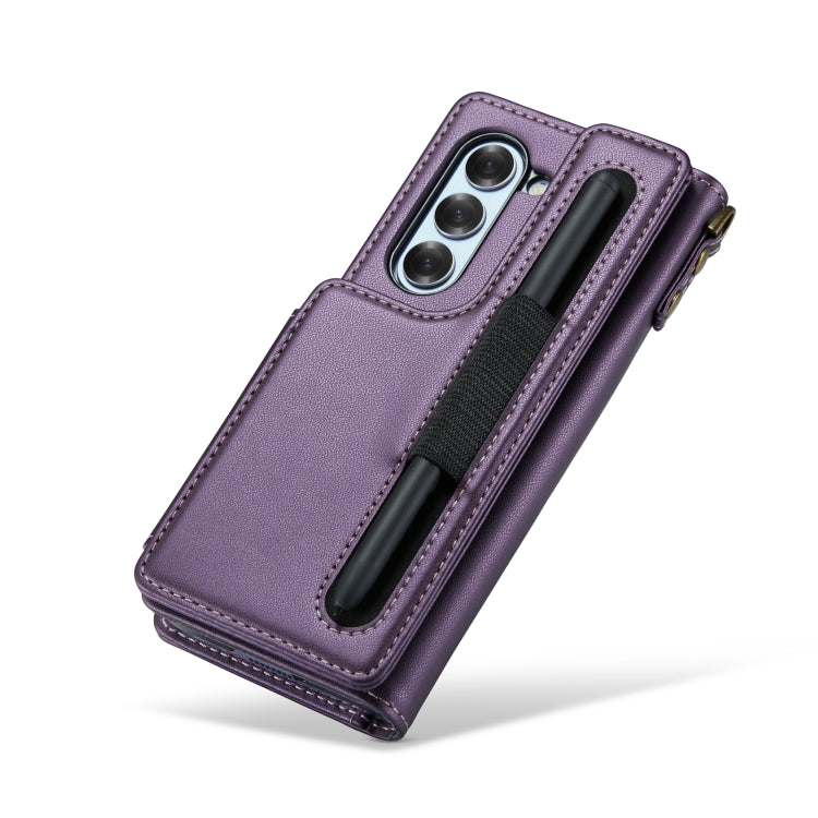 For Samsung Galaxy Z Fold6 5G CaseMe C22 PC+TPU Business Style RFID Anti-theft Lanyard Leather Phone Case with Pen Slot(Purple) - free shipping - PMC Jewellery - Order now!