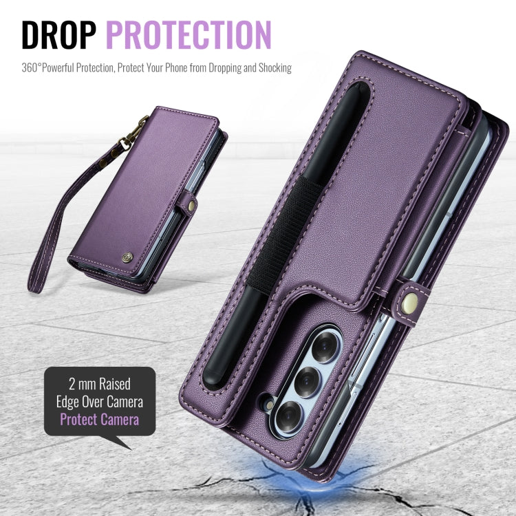 For Samsung Galaxy Z Fold6 5G CaseMe C22 PC+TPU Business Style RFID Anti-theft Lanyard Leather Phone Case with Pen Slot(Purple) - free shipping - PMC Jewellery - Order now!