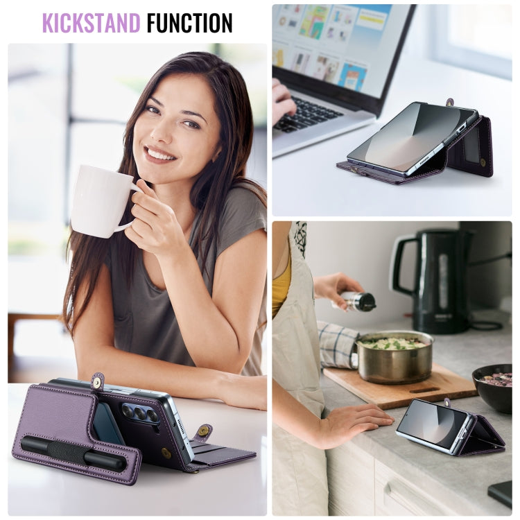 For Samsung Galaxy Z Fold6 5G CaseMe C22 PC+TPU Business Style RFID Anti-theft Lanyard Leather Phone Case with Pen Slot(Purple) - free shipping - PMC Jewellery - Order now!