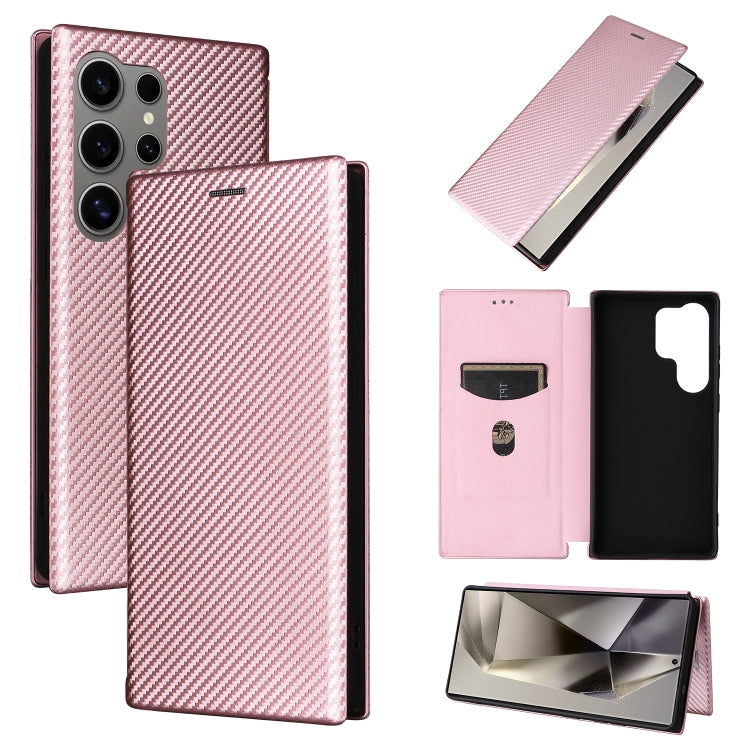 For Samsung Galaxy S25 Ultra 5G Carbon Fiber Texture Flip Leather Phone Case(Pink) - Galaxy S25 Ultra 5G Cases by PMC Jewellery | Online Shopping South Africa | PMC Jewellery | Buy Now Pay Later Mobicred