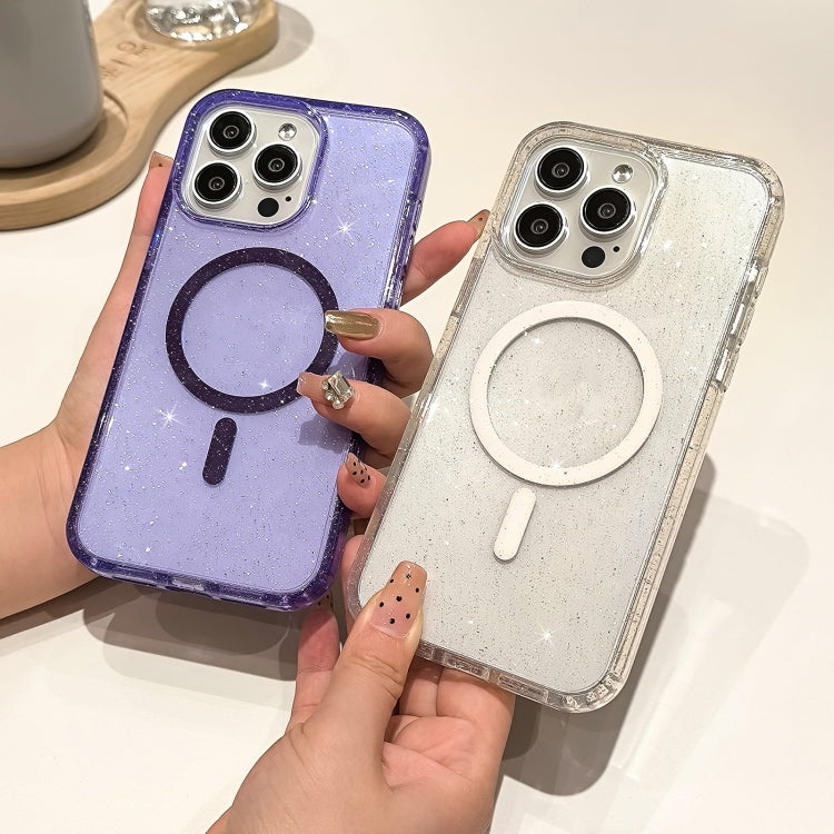 For iPhone 16 Glitter Powder TPU Hybrid PC MagSafe Phone Case(Purple) - iPhone 16 Cases by PMC TechLife | Online Shopping South Africa | PMC TechLife | Buy Now Pay Later Mobicred