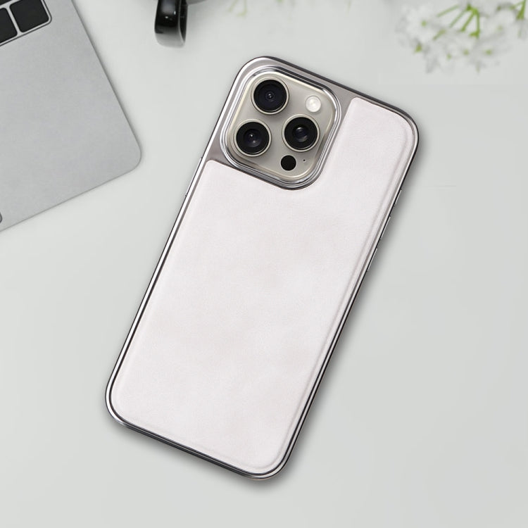 For iPhone 16 Electroplated Side PU Hybrid TPU MagSafe Phone Case(White) - iPhone 16 Cases by PMC TechLife | Online Shopping South Africa | PMC TechLife | Buy Now Pay Later Mobicred