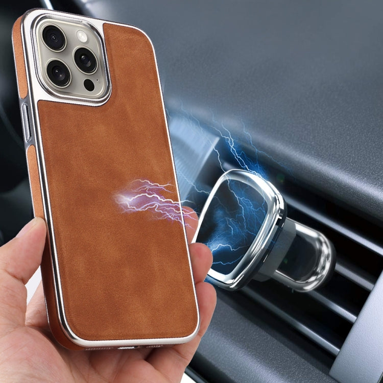 For iPhone 16 Plus Electroplated Side PU Hybrid TPU MagSafe Phone Case(Brown) - iPhone 16 Plus Cases by PMC TechLife | Online Shopping South Africa | PMC TechLife | Buy Now Pay Later Mobicred