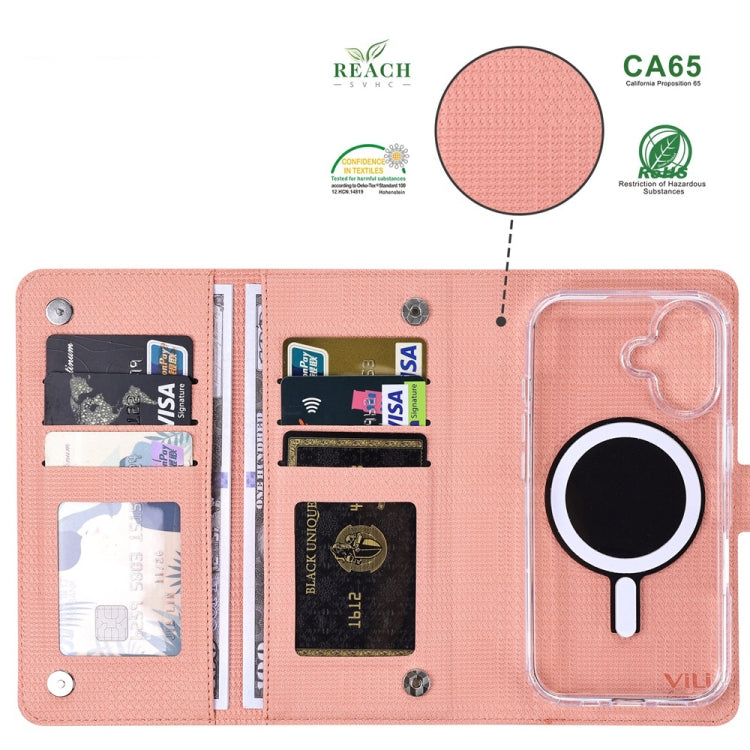 For iPhone 16 Pro ViLi GHA-C Series RFID MagSafe Magnetic Flip Leather Phone Case(Pink) - free shipping - PMC TechLife - Order now!