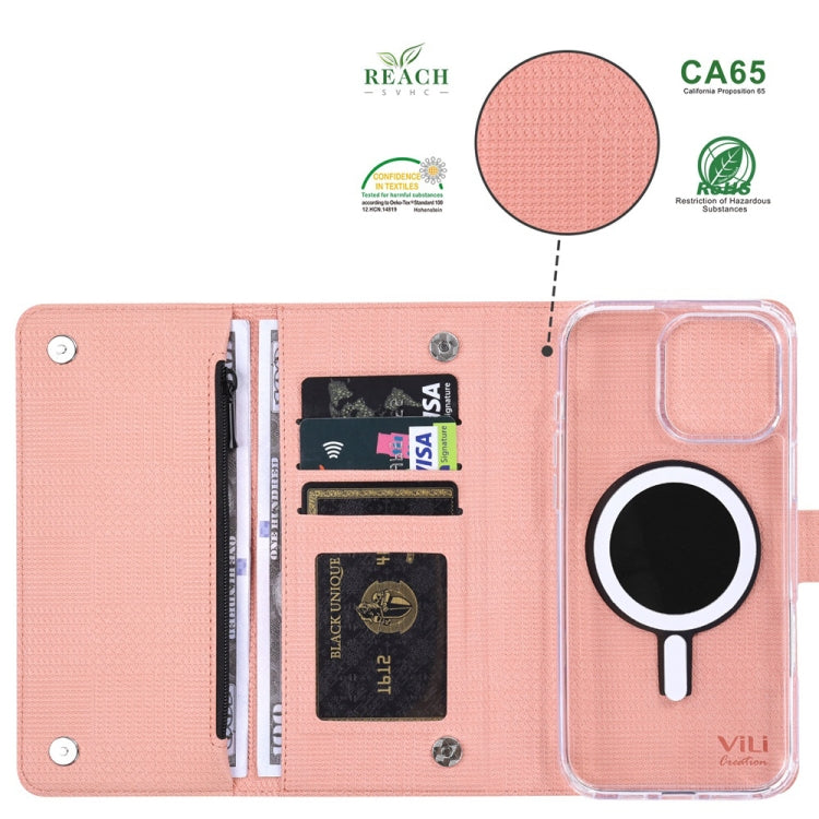 For iPhone 16 ViLi GHB-C Series RFID MagSafe Magnetic Flip Leather Phone Case(Pink) - iPhone 16 Cases by ViLi | Online Shopping South Africa | PMC TechLife | Buy Now Pay Later Mobicred