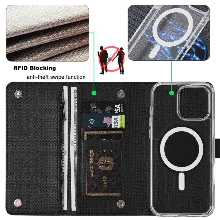 For iPhone 16 ViLi GHB-C Series RFID MagSafe Magnetic Flip Leather Phone Case(Black) - iPhone 16 Cases by ViLi | Online Shopping South Africa | PMC TechLife | Buy Now Pay Later Mobicred