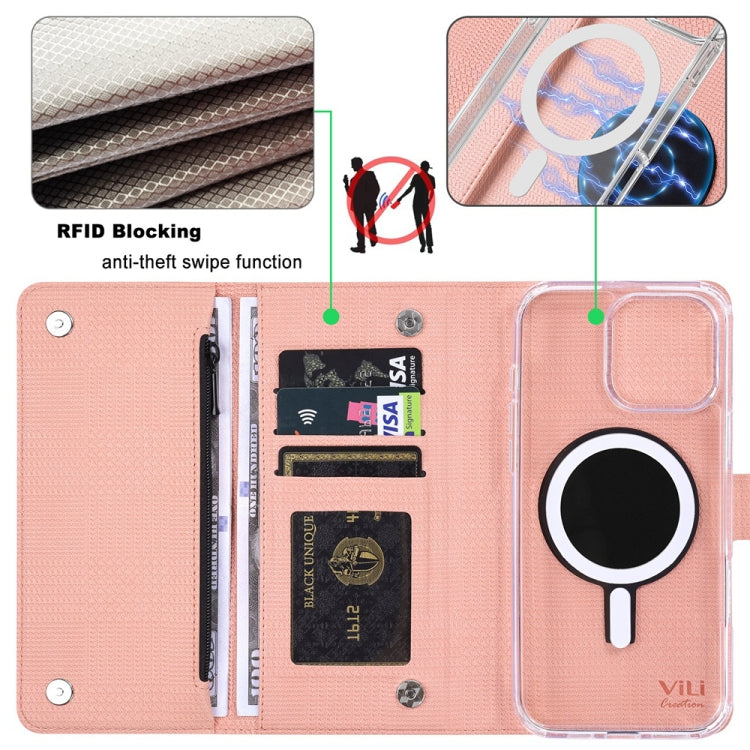 For iPhone 16 Pro Max ViLi GHB-C Series RFID MagSafe Magnetic Flip Leather Phone Case(Pink) - iPhone 16 Pro Max Cases by ViLi | Online Shopping South Africa | PMC TechLife | Buy Now Pay Later Mobicred
