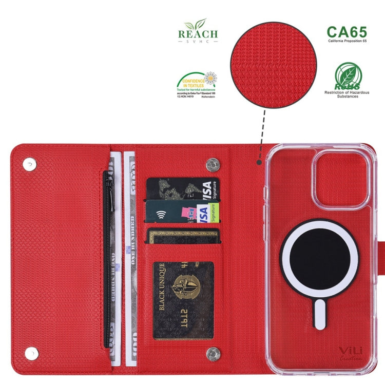 For iPhone 15 Pro ViLi GHB-C Series RFID MagSafe Magnetic Flip Leather Phone Case(Red) - free shipping - PMC Jewellery - Order now!