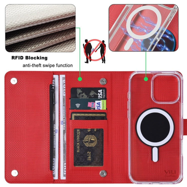 For iPhone 15 Pro ViLi GHB-C Series RFID MagSafe Magnetic Flip Leather Phone Case(Red) - free shipping - PMC Jewellery - Order now!