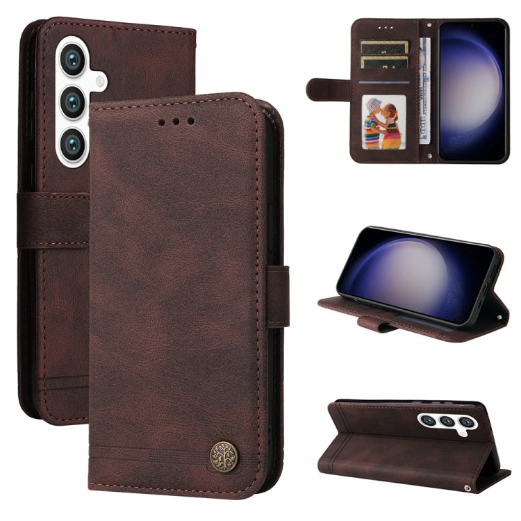 For Samsung Galaxy S25 5G Skin Feel Life Tree Metal Button Leather Phone Case(Brown) - Galaxy S25 5G Cases by PMC Jewellery | Online Shopping South Africa | PMC Jewellery | Buy Now Pay Later Mobicred
