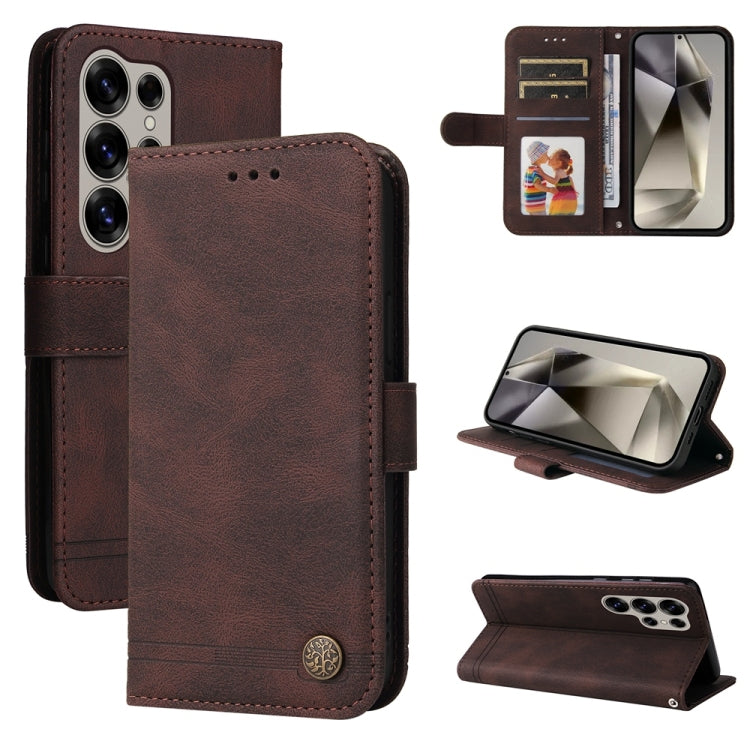 For Samsung Galaxy S25 Ultra 5G Skin Feel Life Tree Metal Button Leather Phone Case(Brown) - Galaxy S25 Ultra 5G Cases by PMC TechLife | Online Shopping South Africa | PMC TechLife | Buy Now Pay Later Mobicred