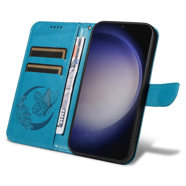 For Samsung Galaxy S25 / S24 5G Swallowtail Butterfly Embossed Leather Phone Case(Blue) - Galaxy S25 5G Cases by PMC Jewellery | Online Shopping South Africa | PMC Jewellery | Buy Now Pay Later Mobicred
