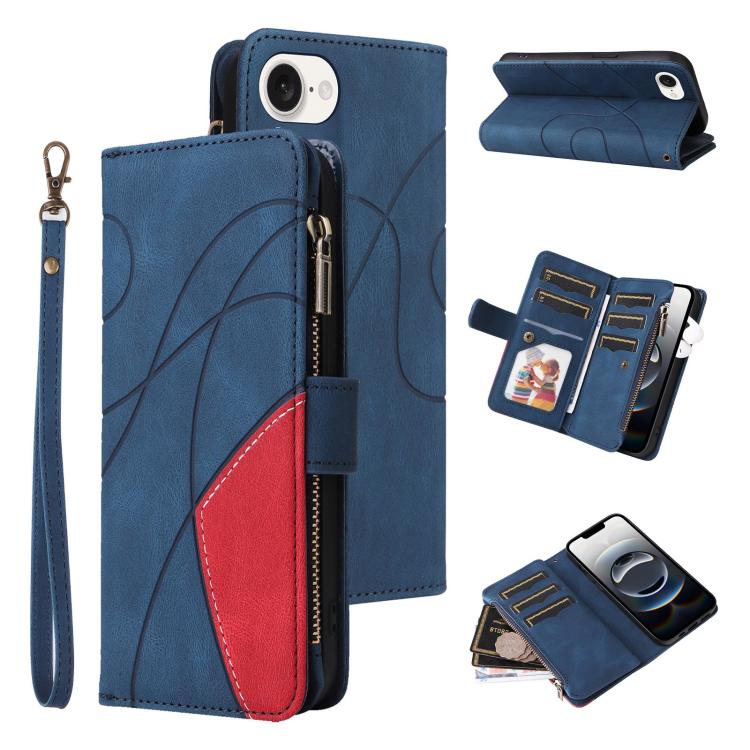 For iPhone 16e Dual-color 9 Card Slots Zipper Wallet Leather Phone Case(Blue) - free shipping - PMC TechLife - Order now!