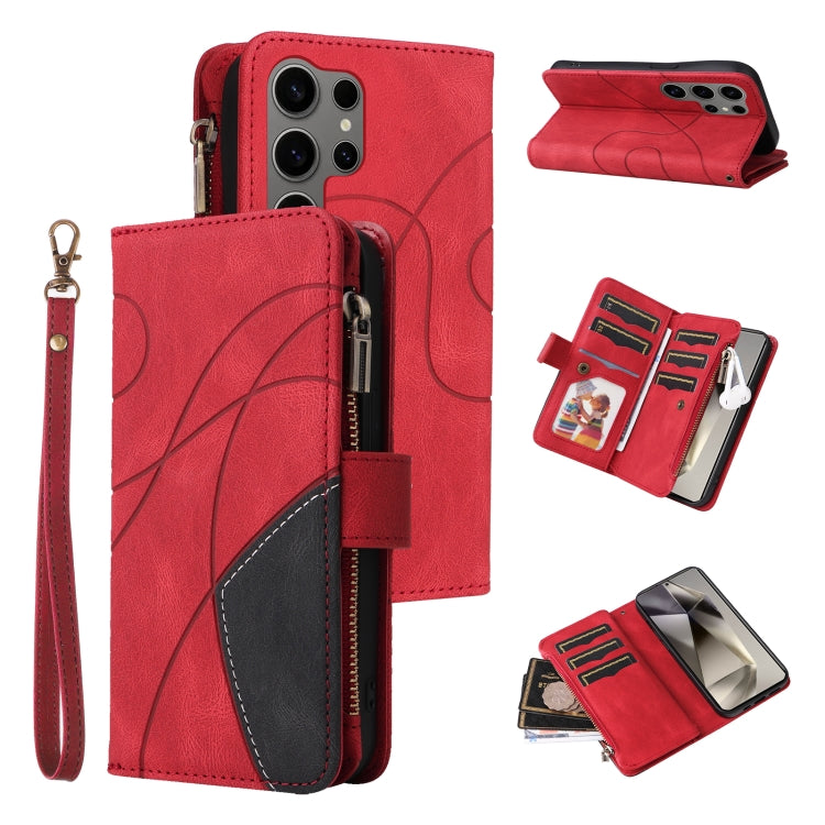 For Samsung Galaxy S25 Ultra 5G Dual-color 9 Card Slots Zipper Wallet Leather Phone Case(Red) - Galaxy S25 Ultra 5G Cases by PMC Jewellery | Online Shopping South Africa | PMC Jewellery | Buy Now Pay Later Mobicred