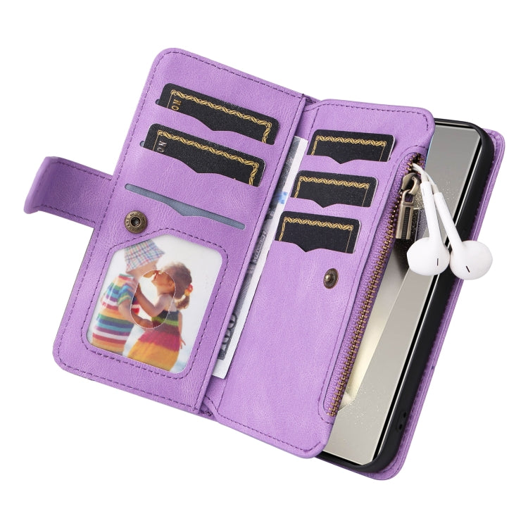 For Samsung Galaxy S25 Ultra 5G Dual-color 9 Card Slots Zipper Wallet Leather Phone Case(Purple) - Galaxy S25 Ultra 5G Cases by PMC Jewellery | Online Shopping South Africa | PMC Jewellery | Buy Now Pay Later Mobicred