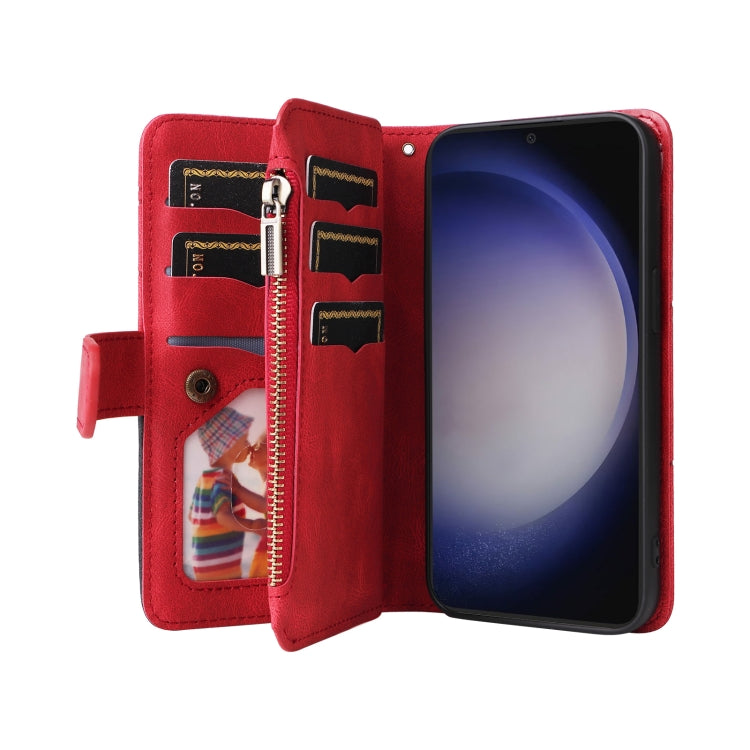 For Samsung Galaxy S25+ / S24+ 5G Dual-color 9 Card Slots Zipper Wallet Leather Phone Case(Red) - Galaxy S25+ 5G Cases by PMC Jewellery | Online Shopping South Africa | PMC Jewellery | Buy Now Pay Later Mobicred