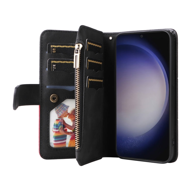 For Samsung Galaxy S25+ / S24+ 5G Dual-color 9 Card Slots Zipper Wallet Leather Phone Case(Black) - Galaxy S25+ 5G Cases by PMC Jewellery | Online Shopping South Africa | PMC Jewellery | Buy Now Pay Later Mobicred