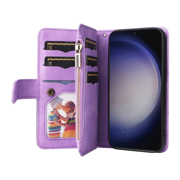 For Samsung Galaxy S25+ / S24+ 5G Dual-color 9 Card Slots Zipper Wallet Leather Phone Case(Purple) - Galaxy S25+ 5G Cases by PMC Jewellery | Online Shopping South Africa | PMC Jewellery | Buy Now Pay Later Mobicred