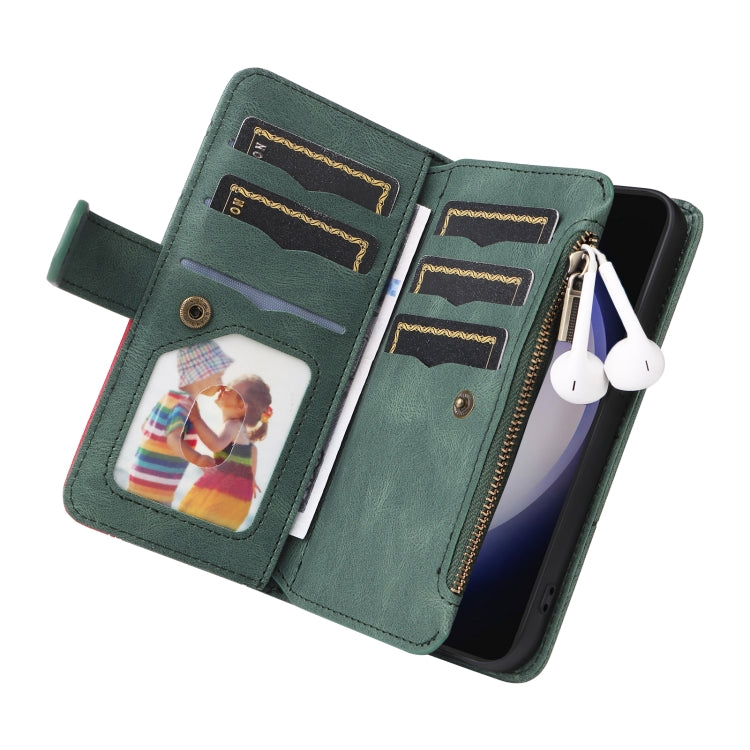 For Samsung Galaxy S25+ / S24+ 5G Dual-color 9 Card Slots Zipper Wallet Leather Phone Case(Green) - Galaxy S25+ 5G Cases by PMC Jewellery | Online Shopping South Africa | PMC Jewellery | Buy Now Pay Later Mobicred