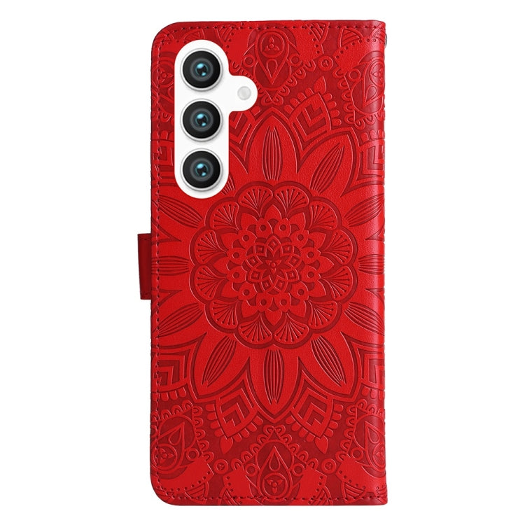 For Samsung Galaxy S25 5G Embossed Sunflower Leather Phone Case(Red) - Galaxy S25 5G Cases by PMC Jewellery | Online Shopping South Africa | PMC Jewellery | Buy Now Pay Later Mobicred