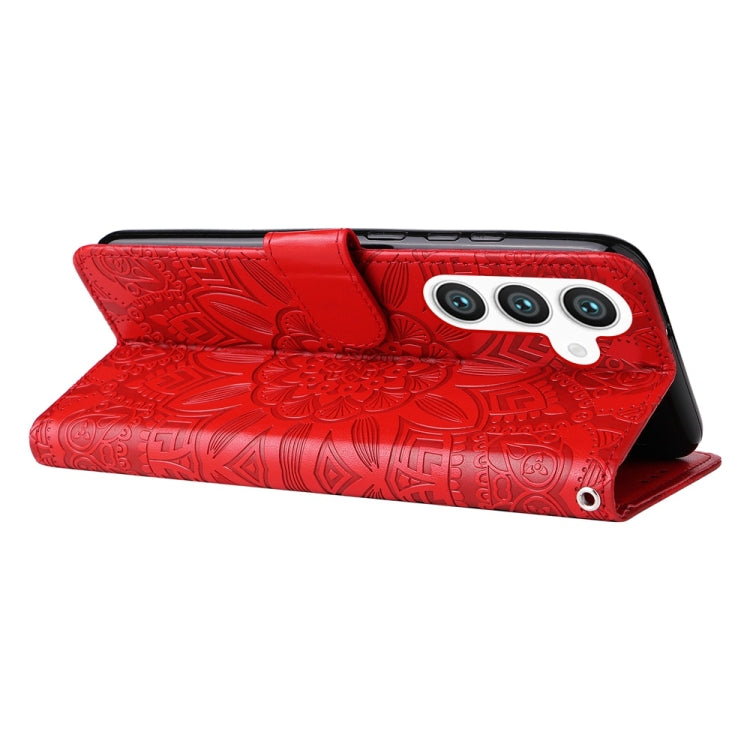 For Samsung Galaxy S25 5G Embossed Sunflower Leather Phone Case(Red) - Galaxy S25 5G Cases by PMC Jewellery | Online Shopping South Africa | PMC Jewellery | Buy Now Pay Later Mobicred