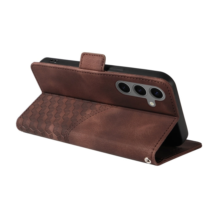 For Samsung Galaxy S25+ 5G Embossed Rhombus Starry Leather Phone Case(Brown) - Galaxy S25+ 5G Cases by PMC TechLife | Online Shopping South Africa | PMC TechLife | Buy Now Pay Later Mobicred