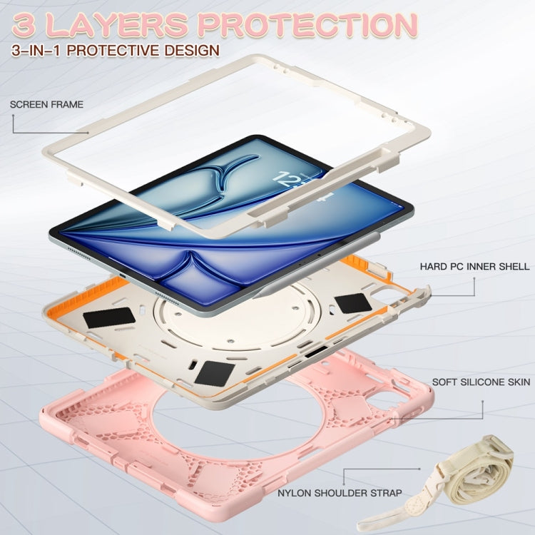 For iPad Air 13 2024 / Air 13 2025 Silicone Hybrid PC Tablet Case with Holder & Shoulder Strap(Cherry Blossom Pink) - free shipping - PMC Jewellery - Order now!