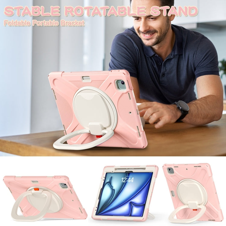 For iPad Air 13 2024 / Air 13 2025 Silicone Hybrid PC Tablet Case with Holder & Shoulder Strap(Cherry Blossom Pink) - free shipping - PMC Jewellery - Order now!