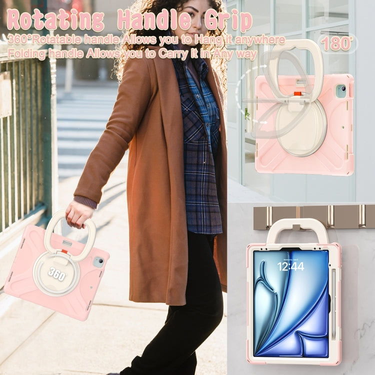 For iPad Air 13 2024 / Air 13 2025 Silicone Hybrid PC Tablet Case with Holder & Shoulder Strap(Cherry Blossom Pink) - free shipping - PMC Jewellery - Order now!