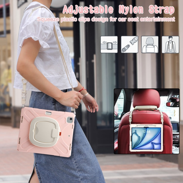 For iPad Air 13 2024 / Air 13 2025 Silicone Hybrid PC Tablet Case with Holder & Shoulder Strap(Cherry Blossom Pink) - free shipping - PMC Jewellery - Order now!