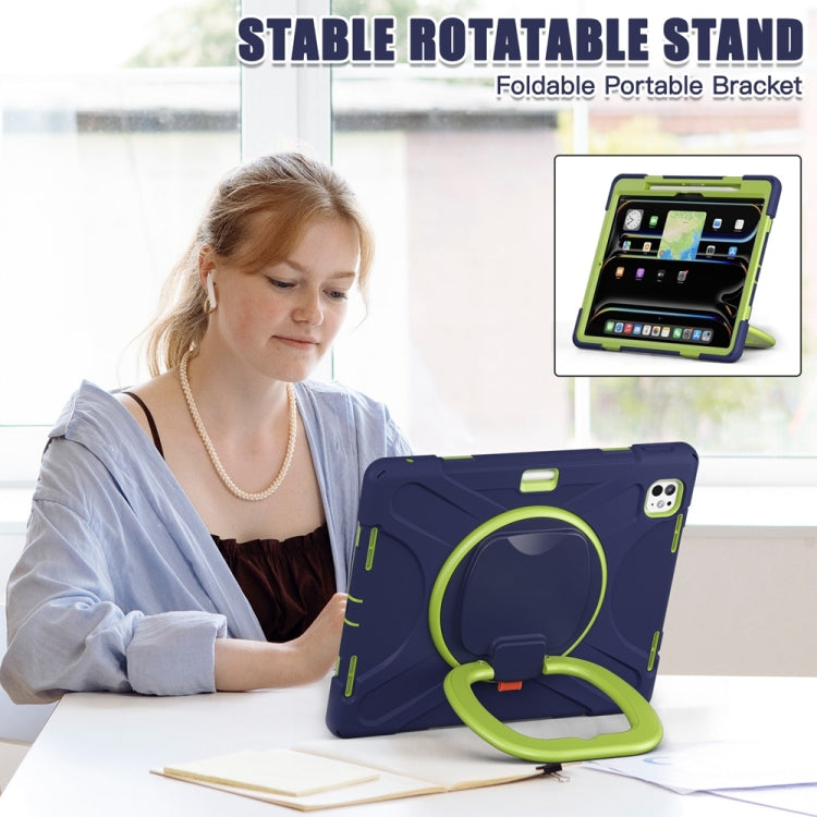 For iPad Pro 13 2024 Silicone Hybrid PC Tablet Case with Holder & Shoulder Strap(Navy Blue Lime) - free shipping - PMC Jewellery - Order now!