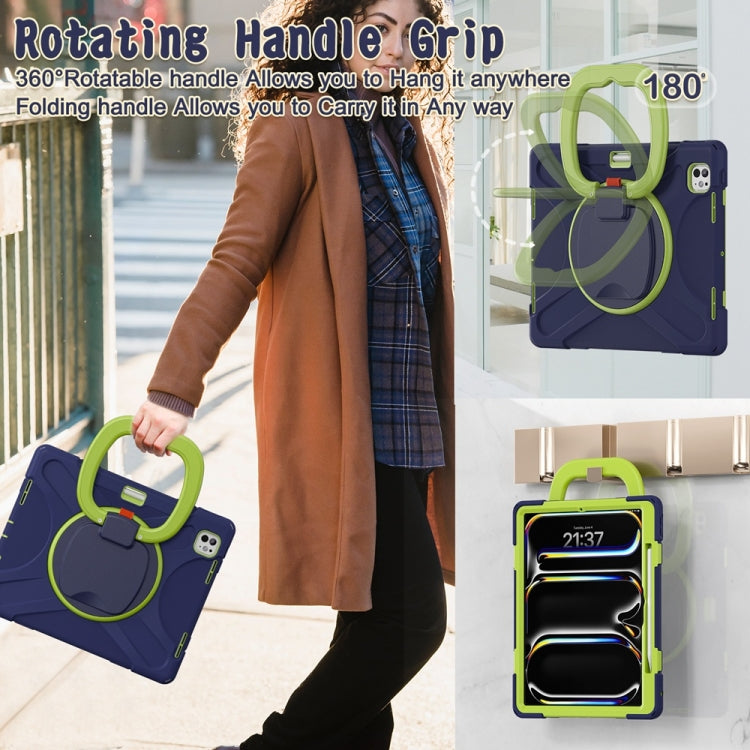 For iPad Pro 13 2024 Silicone Hybrid PC Tablet Case with Holder & Shoulder Strap(Navy Blue Lime) - free shipping - PMC Jewellery - Order now!