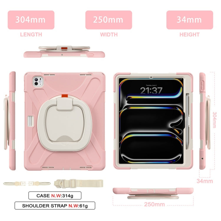 For iPad Pro 13 2024 Silicone Hybrid PC Tablet Case with Holder & Shoulder Strap(Cherry Blossom Pink) - free shipping - PMC Jewellery - Order now!