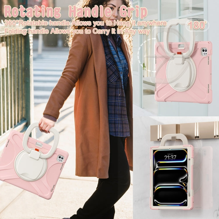 For iPad Pro 13 2024 Silicone Hybrid PC Tablet Case with Holder & Shoulder Strap(Cherry Blossom Pink) - free shipping - PMC Jewellery - Order now!