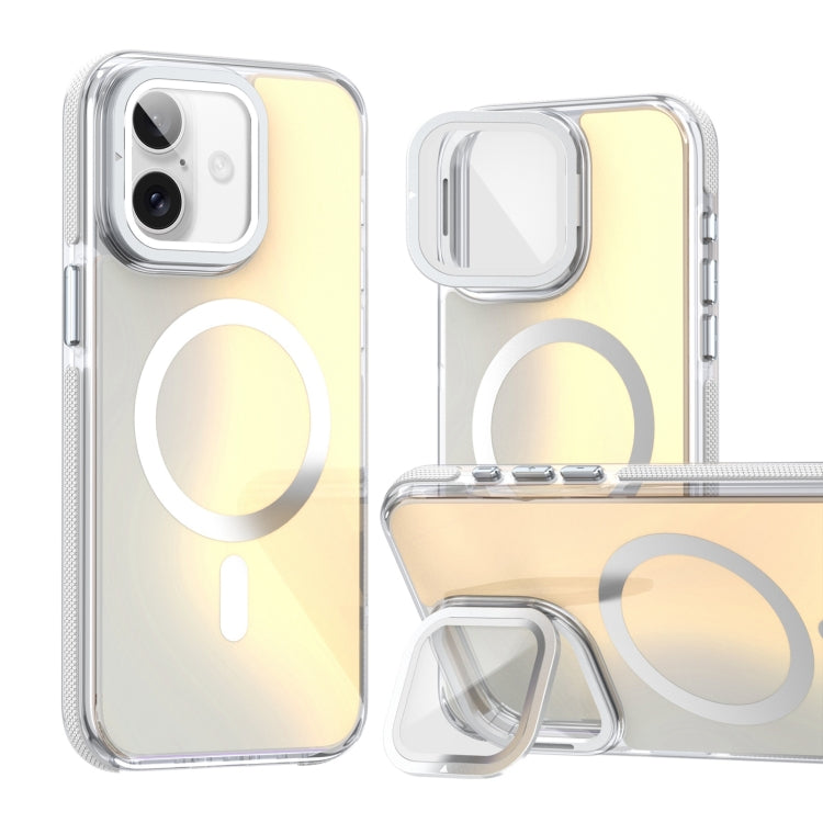 For iPhone 16 Plus MagSafe Gradient Color Lens Film Phone Case with Lens Fold Holder(White) - free shipping - PMC TechLife - Order now!