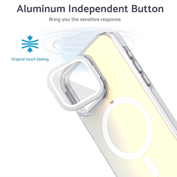 For iPhone 16 Pro Max MagSafe Gradient Color Lens Film Phone Case with Lens Fold Holder(White) - iPhone 16 Pro Max Cases by PMC TechLife | Online Shopping South Africa | PMC TechLife | Buy Now Pay Later Mobicred