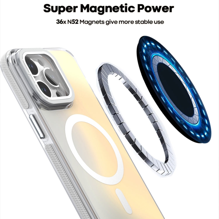 For iPhone 16 Pro Max MagSafe Gradient Color Lens Film Phone Case with Lens Fold Holder(White) - iPhone 16 Pro Max Cases by PMC TechLife | Online Shopping South Africa | PMC TechLife | Buy Now Pay Later Mobicred
