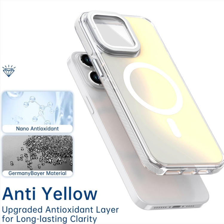 For iPhone 16 Pro MagSafe Gradient Color Lens Film Phone Case with Lens Fold Holder(White) - iPhone 16 Pro Cases by PMC TechLife | Online Shopping South Africa | PMC TechLife | Buy Now Pay Later Mobicred