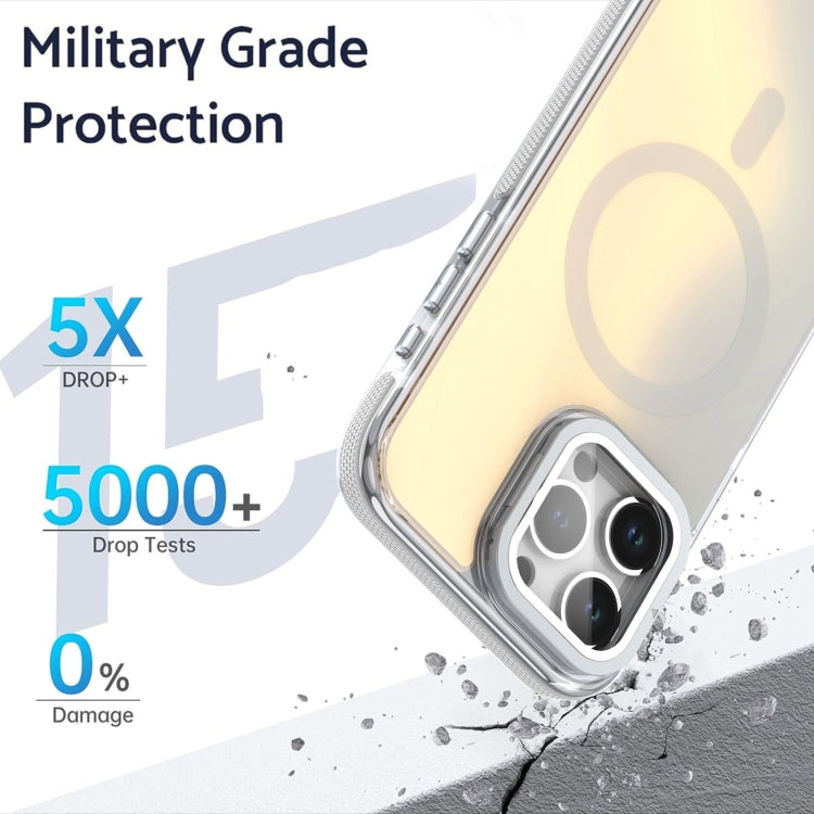 For iPhone 16 MagSafe Gradient Color Lens Film Phone Case with Lens Fold Holder(White) - iPhone 16 Cases by PMC TechLife | Online Shopping South Africa | PMC TechLife | Buy Now Pay Later Mobicred