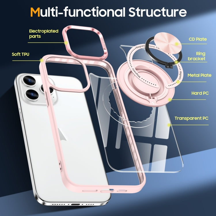 For iPhone 16 Pro Max Magnetic Rotating Ring Holder Phone Case(Pink) - iPhone 16 Pro Max Cases by PMC TechLife | Online Shopping South Africa | PMC TechLife | Buy Now Pay Later Mobicred