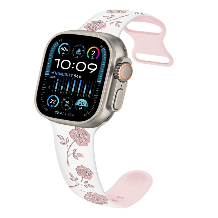 For Apple Watch Ultra 2 49mm Two-color Rose Engraved Silicone Watch Band(White Pink) - free shipping - PMc TechLife - Order now!