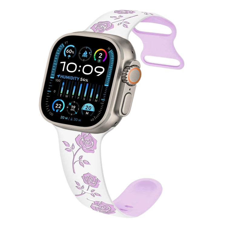 For Apple Watch Ultra 49mm Two-color Rose Engraved Silicone Watch Band(White Purple) - free shipping - PMc TechLife - Order now!