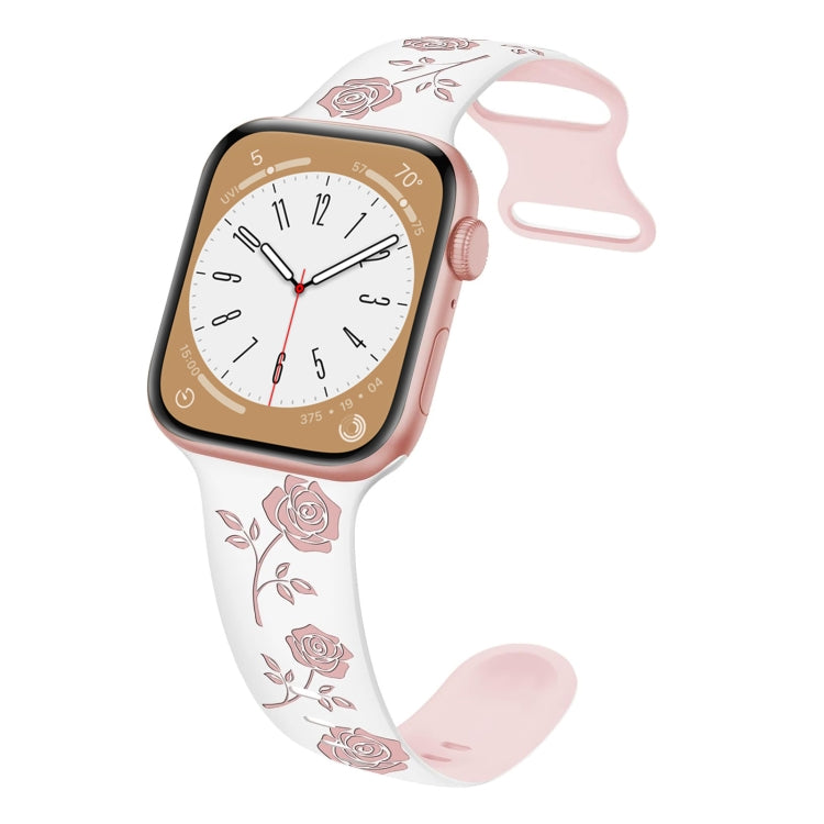 For Apple Watch Series 6 44mm Two-color Rose Engraved Silicone Watch Band(White Pink) - free shipping - PMc TechLife - Order now!