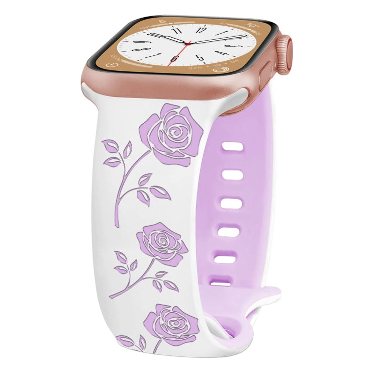 For Apple Watch Series 5 40mm Two-color Rose Engraved Silicone Watch Band(White Purple) - free shipping - PMc TechLife - Order now!